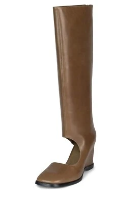 Jeffrey Campbell Knee-length Сutout Brown Leather Boots Size US 9 - Image 1 of 4