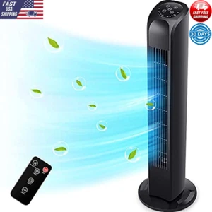 Black 30" Electric Tower Fan Remote Control 3 Speeds 3 Modes ETL Certified New - Picture 1 of 5
