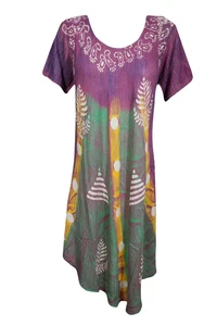 Boho Gypsy Hippy PURPLE Tie Dye Loose Dress Flared Scoop Neck Flowy Sundress XL