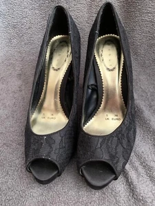 Debenhams Black Lace stiletto peep hole shoes - Picture 1 of 5
