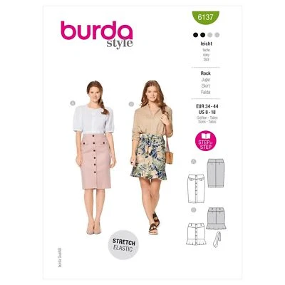 BURDA 6137 MISSES STRETCH SKIRTS Sewing Pattern Sizes 8 - 18 Skill: EASY - Image 1 of 4