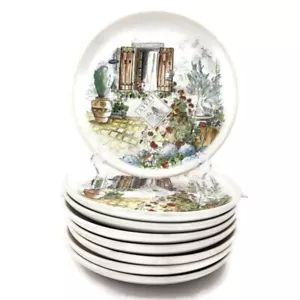 Ceramisia GARDEN COURTYARD WINDOW BOX FLOWERS Salad Plates (8) MINT Cond. - Picture 1 of 12