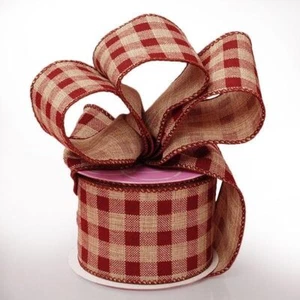 2 1/2" X 10 Yards Brown Patty Wire Edge Gingham Ribbon - Picture 1 of 1