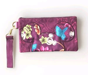 Disney Parks Hawaiian Floral Mickey Mouse Ears Large Purple Wristlet NWOT - Picture 1 of 8