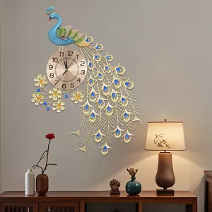 Reloj de Pared Grande Pavo Real Reloj de Pared Reloj de Pared para Decoración de Salón NUEVO - Imagen 1 de 24