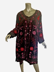 Chaqueta de cabaña vintage April Cornell bordada de terciopelo floral con botones XL - Imagen 1 de 5