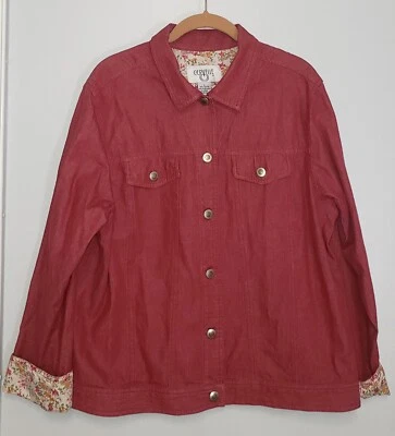 Jaqueta jeans feminina, Cervelle, vermelha, mangas algemadas florais, tamanho G - Imagem 1 de 4