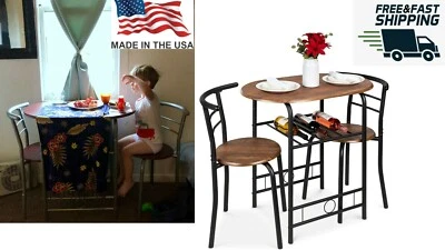 3 Pieces Wooden Dining Tables and Chairs New Kitchen Planning Ideas Breakfast - Image 1 of 4