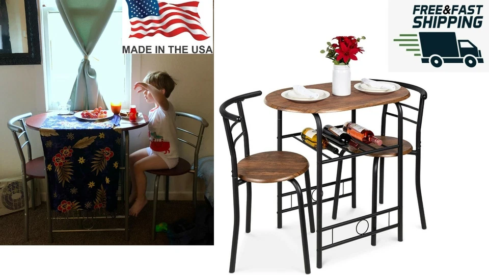 3 Pieces Wooden Dining Tables and Chairs New Kitchen Planning Ideas Breakfast - Image 1 of 4