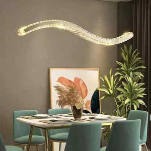 Modern LED Crystal Chandeliers Wavy Stainless Steel Gold Clear Ceiling Lightings - Picture 1 of 16