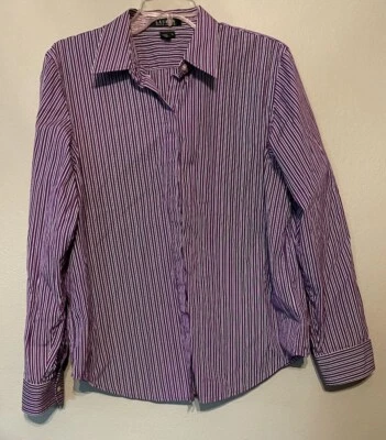 Lauren Ralph Lauren Women's Button Down Shirt Purple Stripe XL Business Flaws - Image 1 of 4