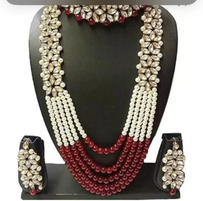Conjunto de joias de casamento nupcial brinco colar Kundan indiano Bollywood - Imagem 1 de 2