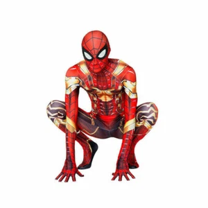 NEW Golden Iron Spider-Man Cosplay Jumpsuit | Kids/Adult | Boys Costume Party - Foto 1 di 8