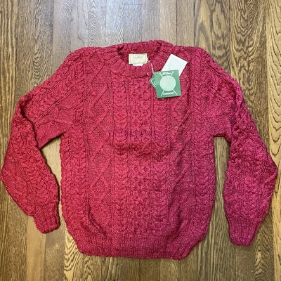 VTG 80’s L.L. Bean Pink/Magenta Silk Cable Knit Chunky Sweater Men’s MED NOS NWT - Image 1 of 4
