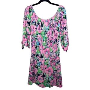 Lilly Pulitzer Off the Shoulder Pink Blossom Zest Lana Skort Romper Womens S 4-6 - Picture 1 of 9