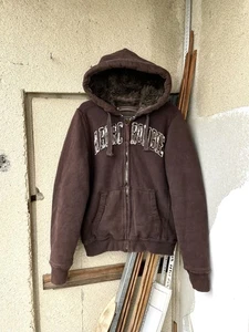 Abercrombie Fitch Wolf Jaw Jacket Faux Fur Zip Hoodie Coat Y2K Faded Distressed - Picture 1 of 17