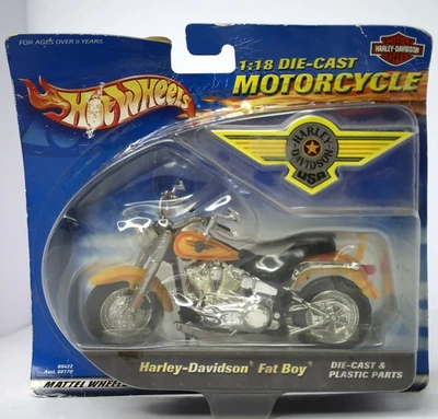 Mattel Hot Wheels Harley Davidson Fat Boy 1:18 Die Cast Motorcycle-2000-NIB - Image 1 of 4