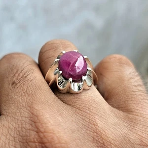 8 Carats Ruby Ring, Natural Ruby 925 Sterling Silver Yaqoot Ring For Men - Picture 1 of 8
