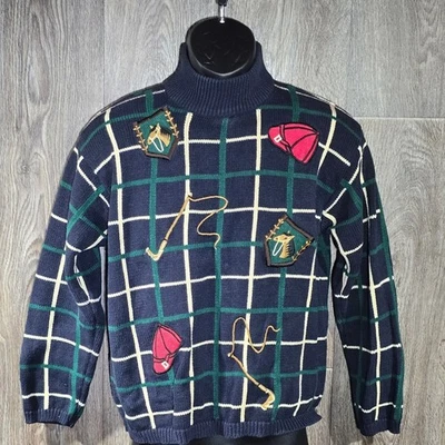 Suéter tejido caballo ecuestre vintage Marisa Christina con parches talla M Derby Foto 1 de 4