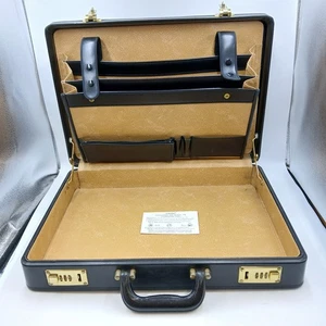 Black Leather Combination Hard Briefcase St Michael M&S Brass Combination Lock - Picture 1 of 10