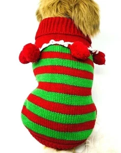 Suéter para Perros, Tejido Cálido Invierno Navidad, Pompones, Rojo, Verde, Pequeño Mediano - Imagen 1 de 5