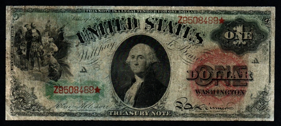 ¡Billete del Tesoro de Estados Unidos de $1 SERIE ARCO IRIS DE 1869 "VF" tamaño grande! Foto 1 de 2