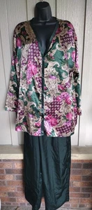 Vintage 90er California Dynasty Floral grün Satin 2 Stück Pyjama Set Gr. Large - Bild 1 von 8