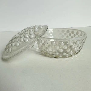VTG ANCHOR HOCKING MOONSTONE OPALESCENT HOBNAIL POWDER BOX TRINKET DISH 4.5” - Picture 1 of 6