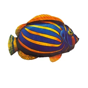 Peluche vintage grafica salamandra colorato blu oro righe pesce cuscino grande - Foto 1 di 6