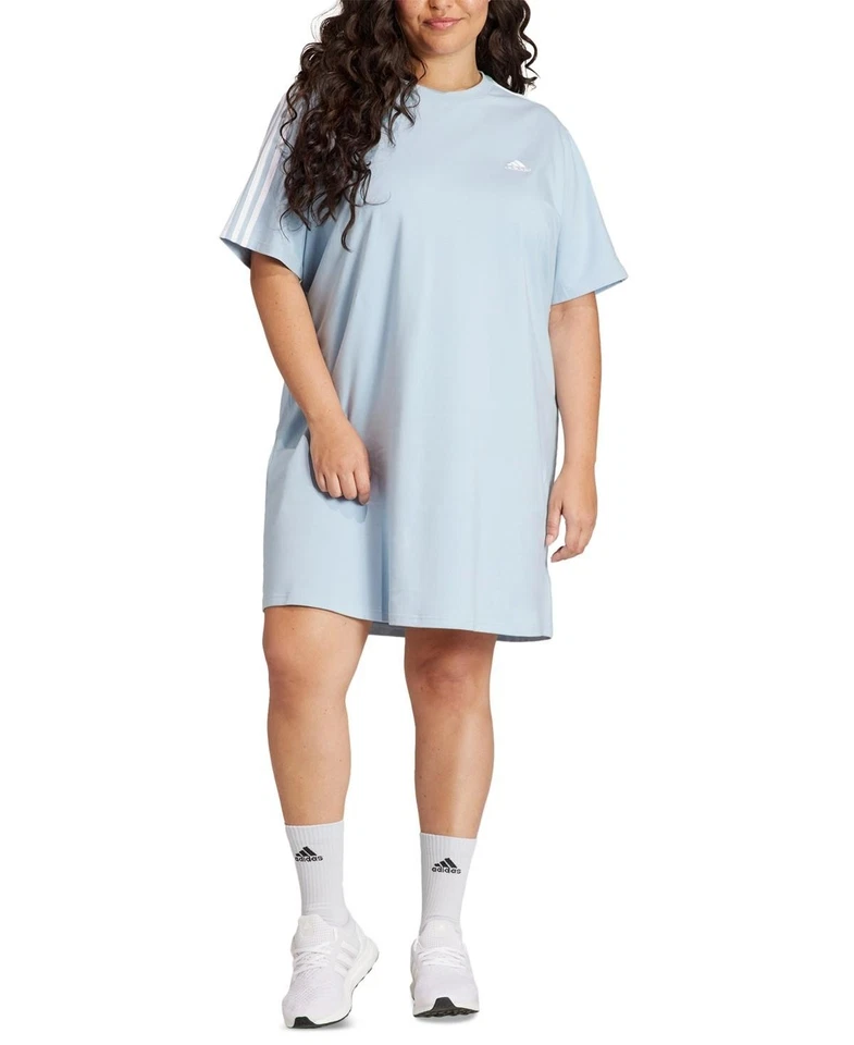 adidas Plus Essentials 3-Stripes Boyfriend T-Shirt Dress Women's 2X Blue/White