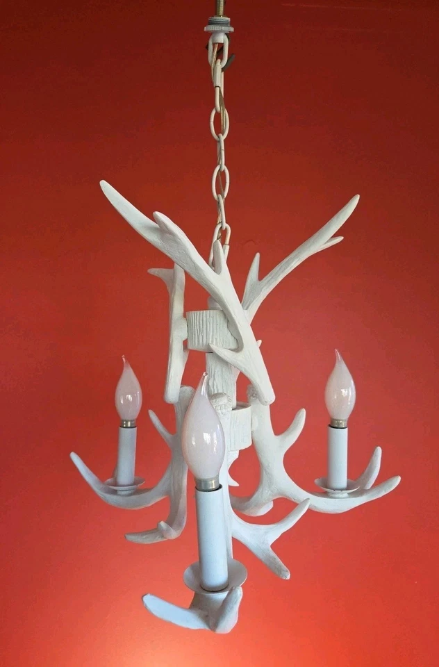 Araña de asta blanca estilo lodge de iluminación de alce 17" colección Big Sky #D3316 Foto 1 de 4