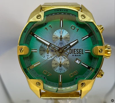 2025 Brand New Diesel Spiked Stainless Steel Watch Gold Green DZ4685 Mens - Image 1 of 4