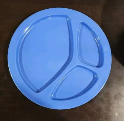 SIX Melamine Divided Plate Heavy duty Blue Top Aqua Bottom Color Camping Picnic - Image 1 of 4