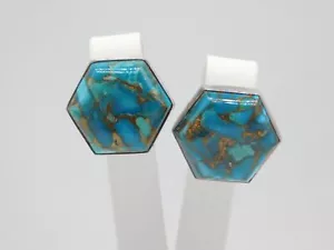 HIGH QUALITY DESIGNER JAY KNIG STERLING SILVER HEXAGON TURQUOISE STONE EARRINGS - Picture 1 of 6