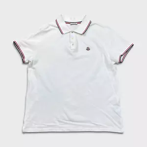 Moncler Maglia Polo Manica Corta Mens Small White Pique Short Sleeve Shirt - Picture 1 of 13