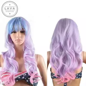 Latest Ombre Cosplay Curly With Bangs Long Wavy Straight Costume Hair Wig Women - Picture 1 of 10