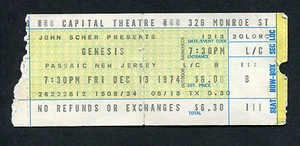 Original 1974 Genesis concert ticket stub Capital Theatre NJ Rare Peter Gabriel - Picture 1 of 2