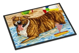 Caroline's Treasures AMB1338MAT Beach Bum Staffie Doormat 18x27 Front Door Ma... - Picture 1 of 6