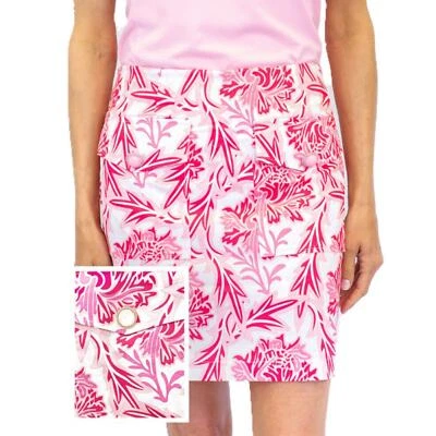 Falda de golf Golftini Rose Skort para mujer talla 14 rosa blanco floral con botones Foto 1 de 4