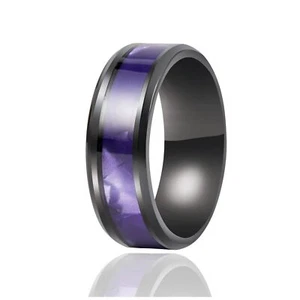 For Boy Stainless Steel for Men Women Purple Inlaid Fashion Black Ring Paty Gift - Picture 1 of 18