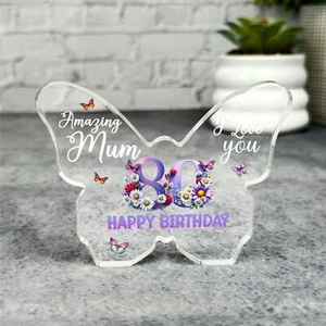 Mum 80th Happy Birthday Present Floral Butterfly Plaque Keepsake Gift - Picture 1 of 3