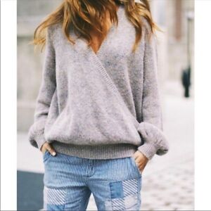 Free People Womens Sz Small Gray Karina V-Neck Knit Pullover Sweater