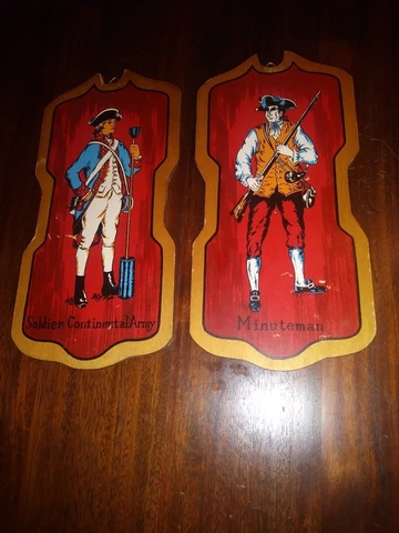 Vintage Minuteman & Soldier Continental Army Wall Plaques Art Wood Japan Cover