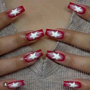 24 Pcs Red White Star Ballet Medium Full Cover Press-on Nails Gradient NIB - Imagen 1 de 8