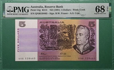 1991 AUSTRALIA 5 DOLLARS P#44g R213 PMG 68 EPQ SUPERB GEM UNC - Image 1 of 2