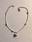 Silver Plated 10" Anklet Bracelet With Heart & Silver Beads~A28