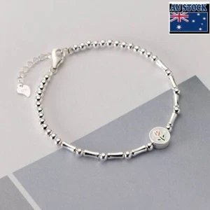 Woman Real s925 Sterling Silver Tulip Enamel Round Charm Bead Oval Bracelet  - Picture 1 of 4