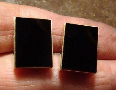 Black Onyx Tux CuffLinks LA MODE Gold Tone Vtg Men Dress Shirt Tie Bride Classic - Image 1 of 4