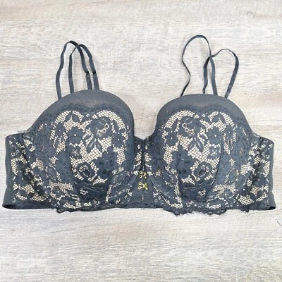 Usado en Excelente Condición Cacique 46DD Negro Encaje Ligeramente Forrado Multivía Sin Tirantes Con Aros  Foto 1 de 4