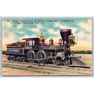 Postcard Antique Linen The "General" Made Famous by Andrews' Raiders Train Locom - Picture 1 of 2